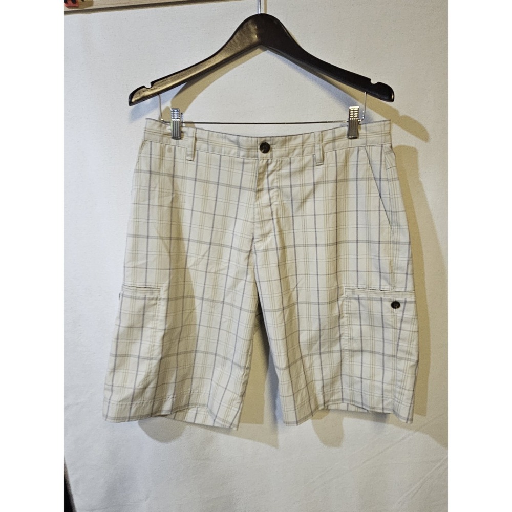 Adidas Cargo shorts men's 32 Lightweight Plaid Khaki Great Condition Preowned